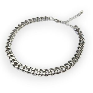 Curb Chain Anklet Ankle Bracelet Shiny Silver Tone Minimalist Casual 9"-11" Long